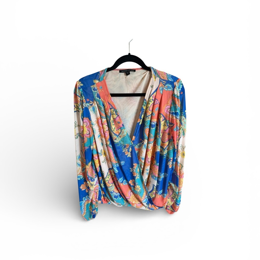 Boston Proper Blue and Pink Floral Blouse
